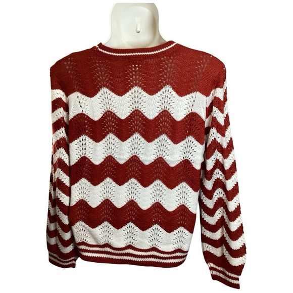 Caren Sport Red and White Wave Knit Sweater, Plus Size 2X - Picture 5 of 8